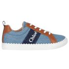 Girls Blue Denim Logo Trainers, 1, hi-res