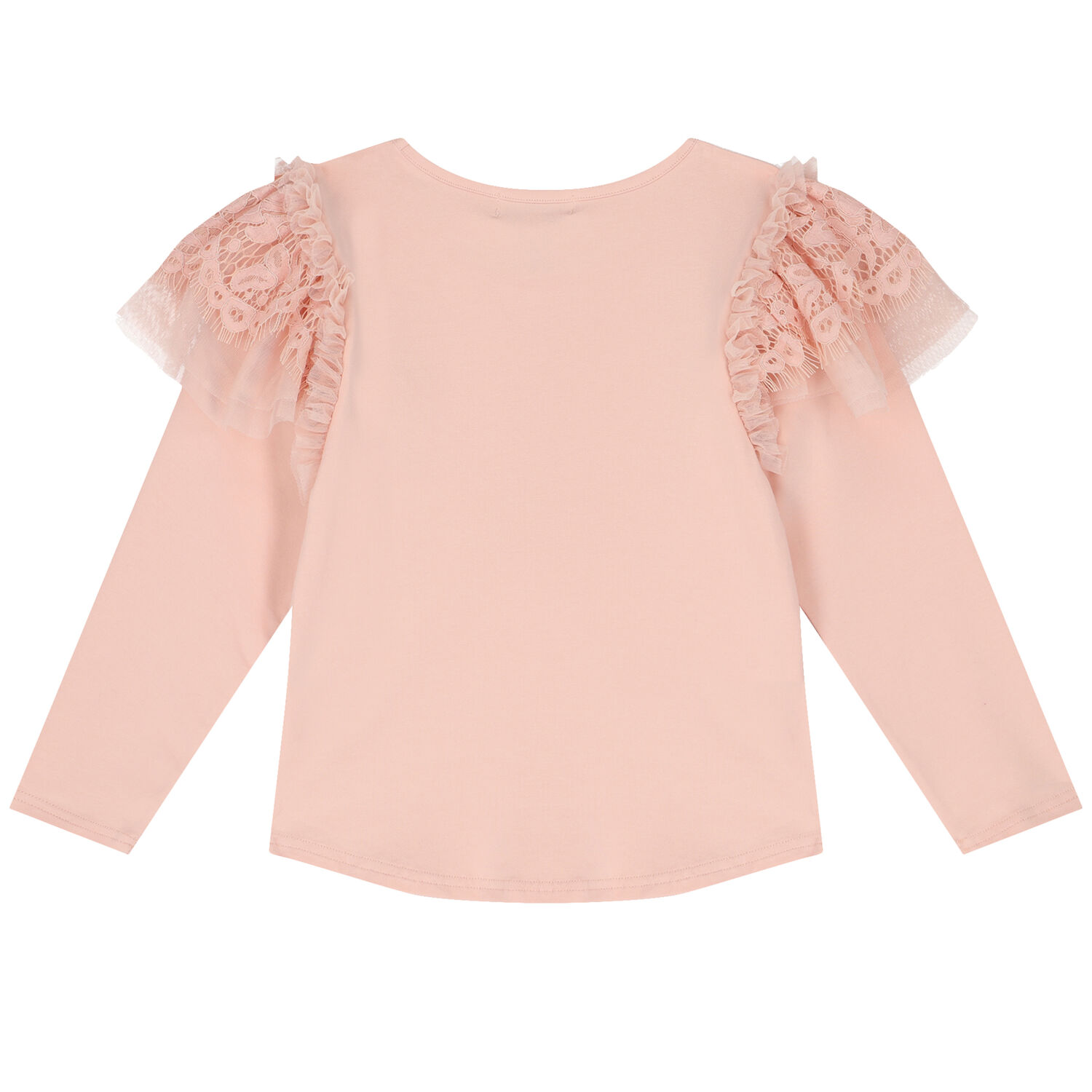 Girls Pink Lace Long Sleeve Top, 1, hi-res