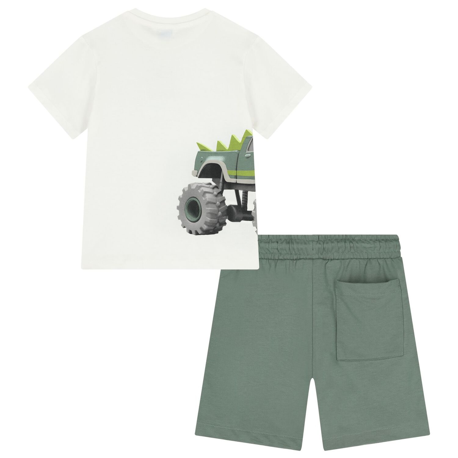 Boys Ivory & Green Shorts Set, 1, hi-res