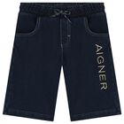 Boys Blue Logo Denim Shorts, 1, hi-res