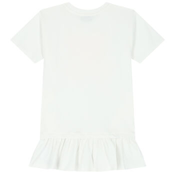 Girls White Teddy Bear Logo Dress