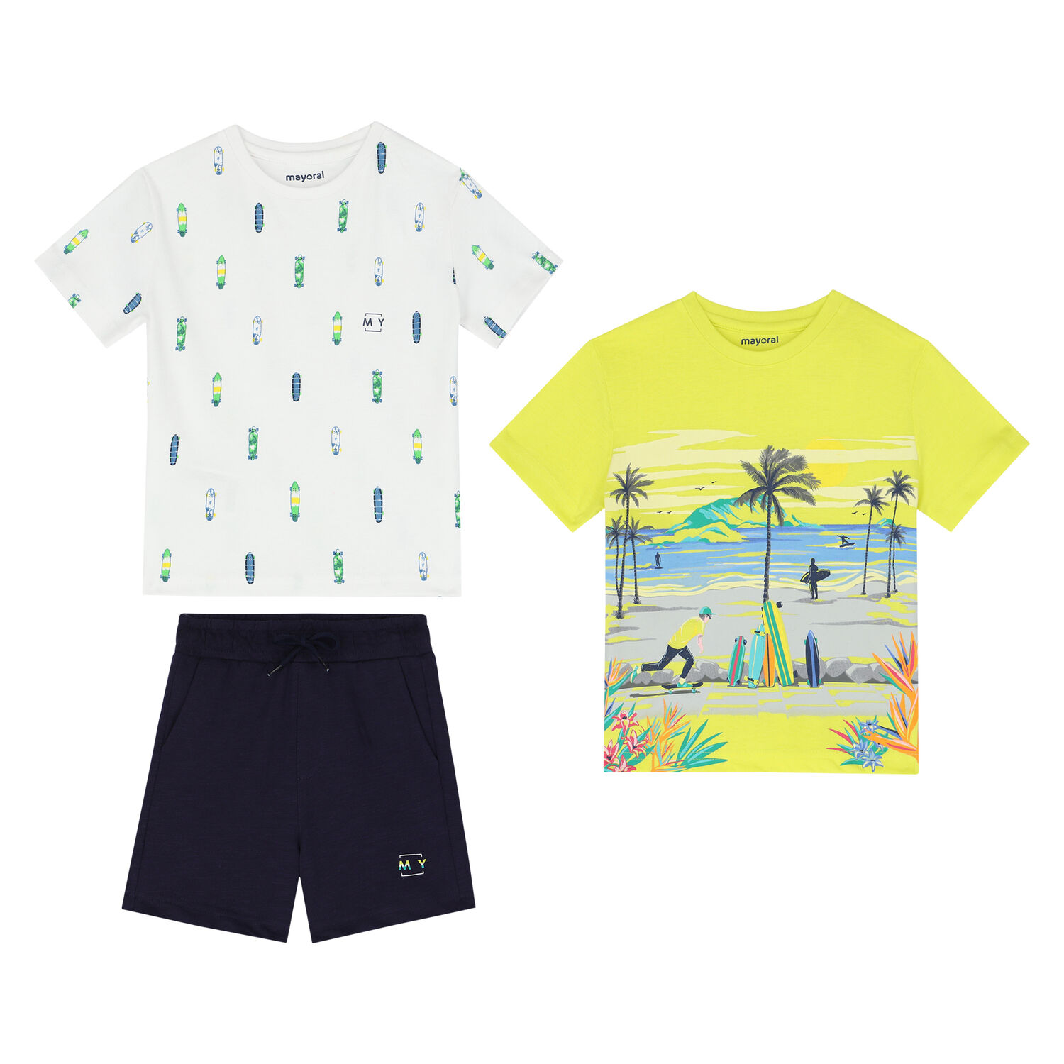 Boys Yellow, White & Navy Shorts Set, 1, hi-res