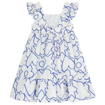 Girls White & Blue Flower Dress