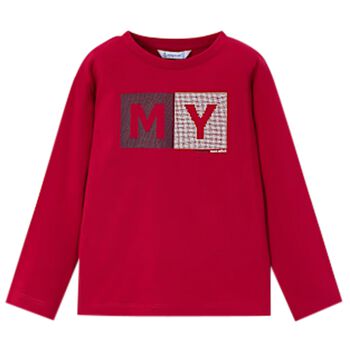 Boys Red Logo Long Sleeve Top