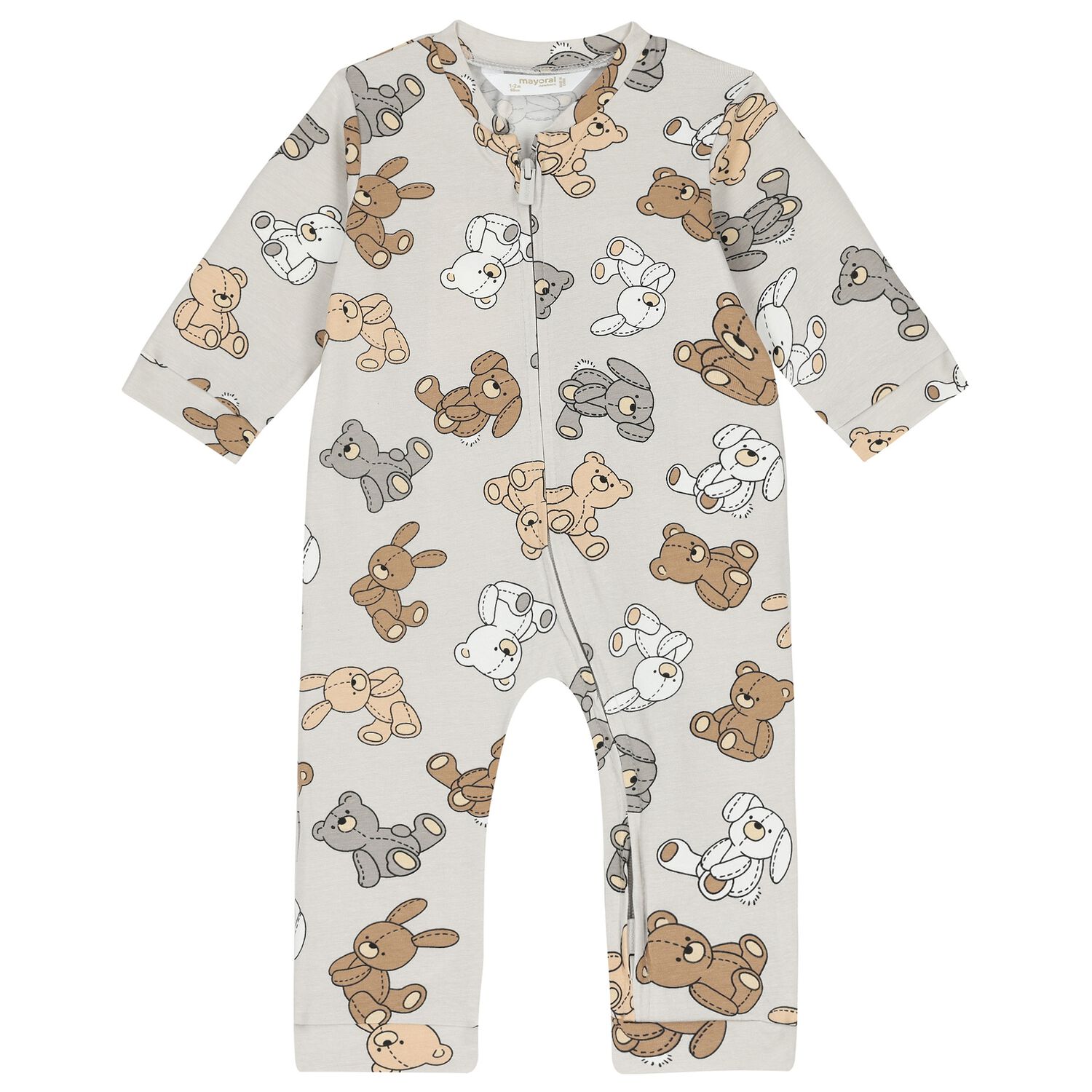 Grey Teddy Bear Baby Romper, 1, hi-res