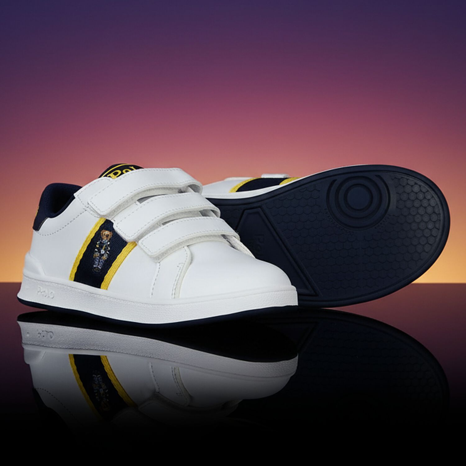 Boys White & Navy Logo Trainers, 1, hi-res