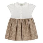 Baby Girls White & Beige FF Logo Dress, 1, hi-res