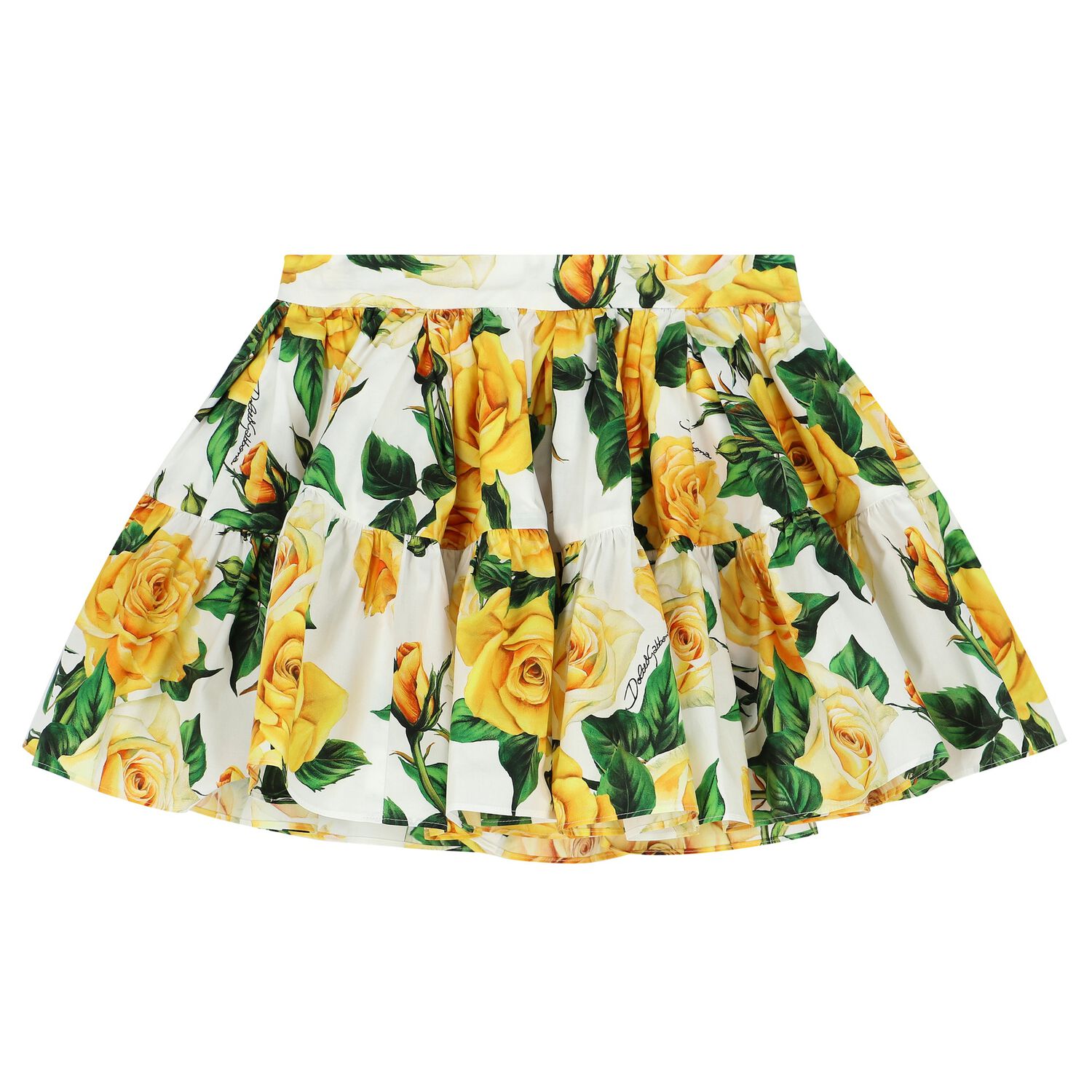 Girls Yellow & White Floral Skirt, 1, hi-res