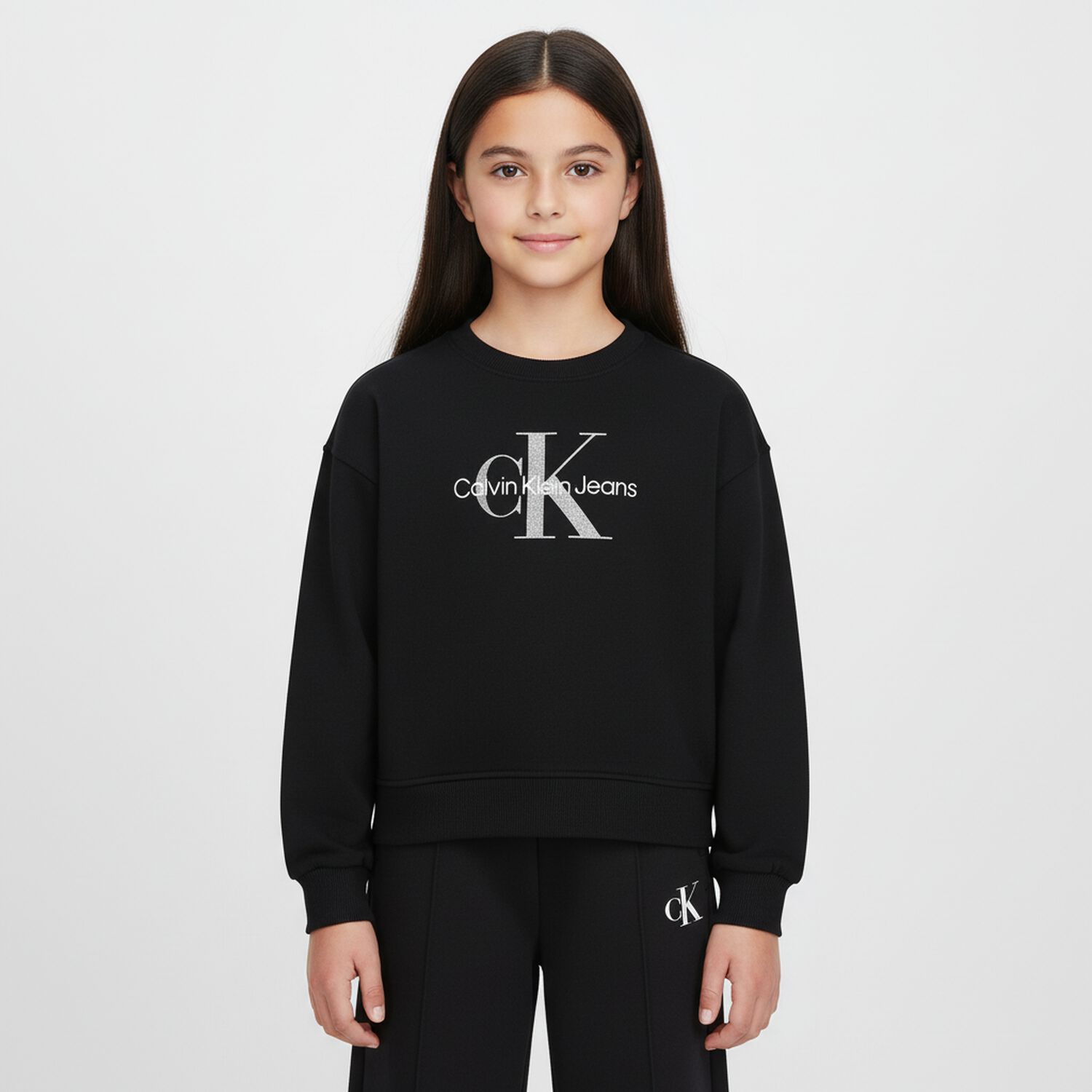 Girls Black Logo Sweatshirt, 1, hi-res image number null