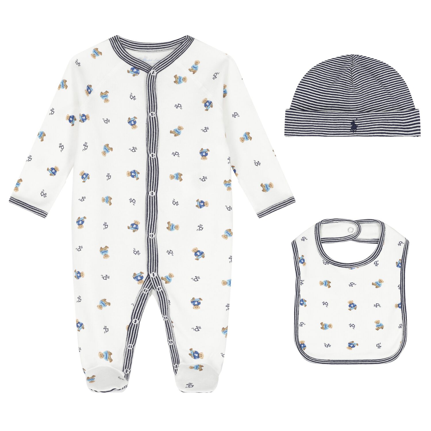 Baby Boys White & Navy Blue Logo Babygrow Gift Set, 1, hi-res