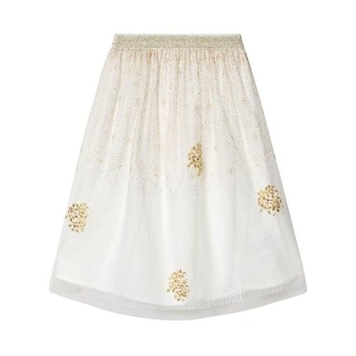 Girls Ivory & Gold Tulle Skirt, 1, hi-res