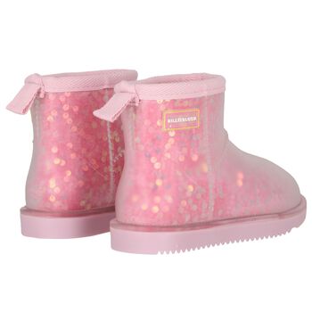 Girls Pink Sequin Logo Boots
