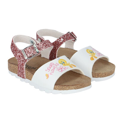 Girls White & Pink Tweety Bird Sandals