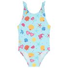 Girls Aqua Printed Swimsuit, 1, hi-res
