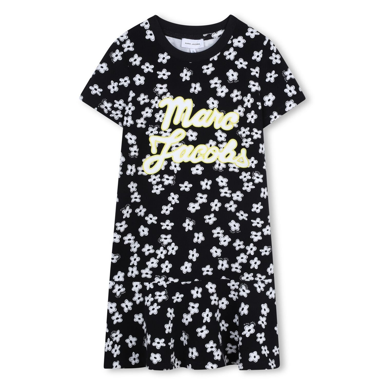 Girls Black Logo Floral Dress, 1, hi-res