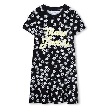 Girls Black Logo Floral Dress