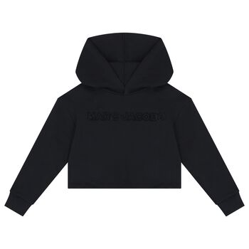 Girls Black Logo Hooded Top