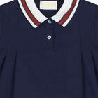 Younger Girls Navy Blue Web Striped Dress, 1, hi-res