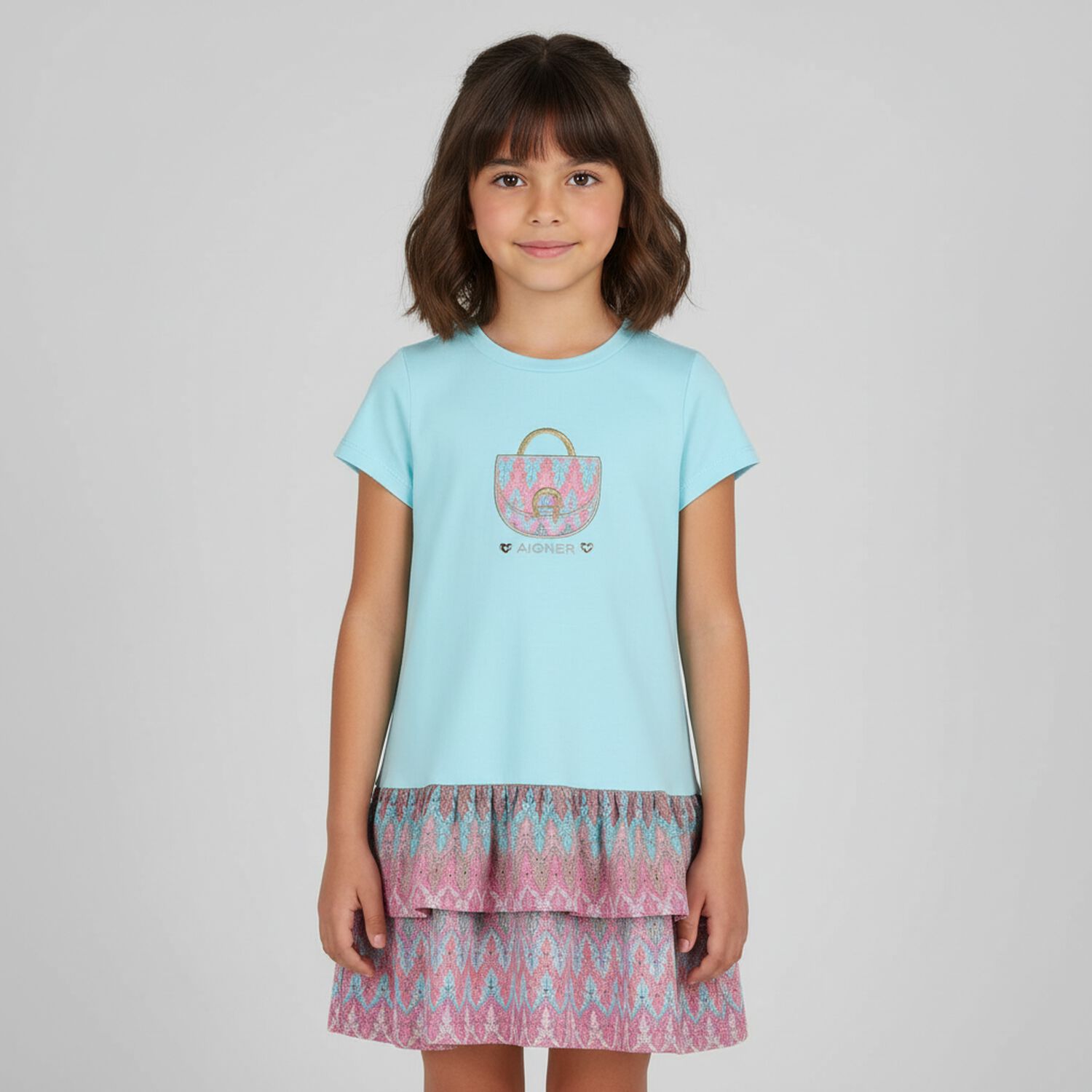 Girls Blue Logo Bag Dress, 2, hi-res