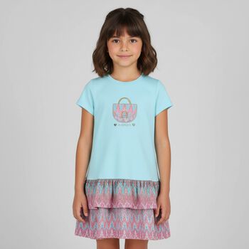Girls Blue Logo Bag Dress