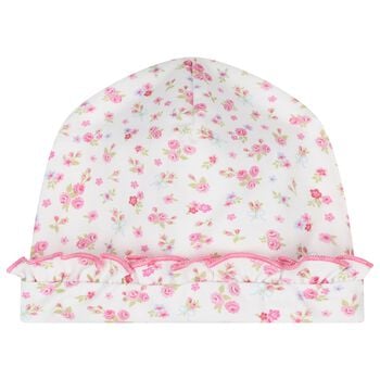 Baby Girls White & Pink Rose Renaissance Hat