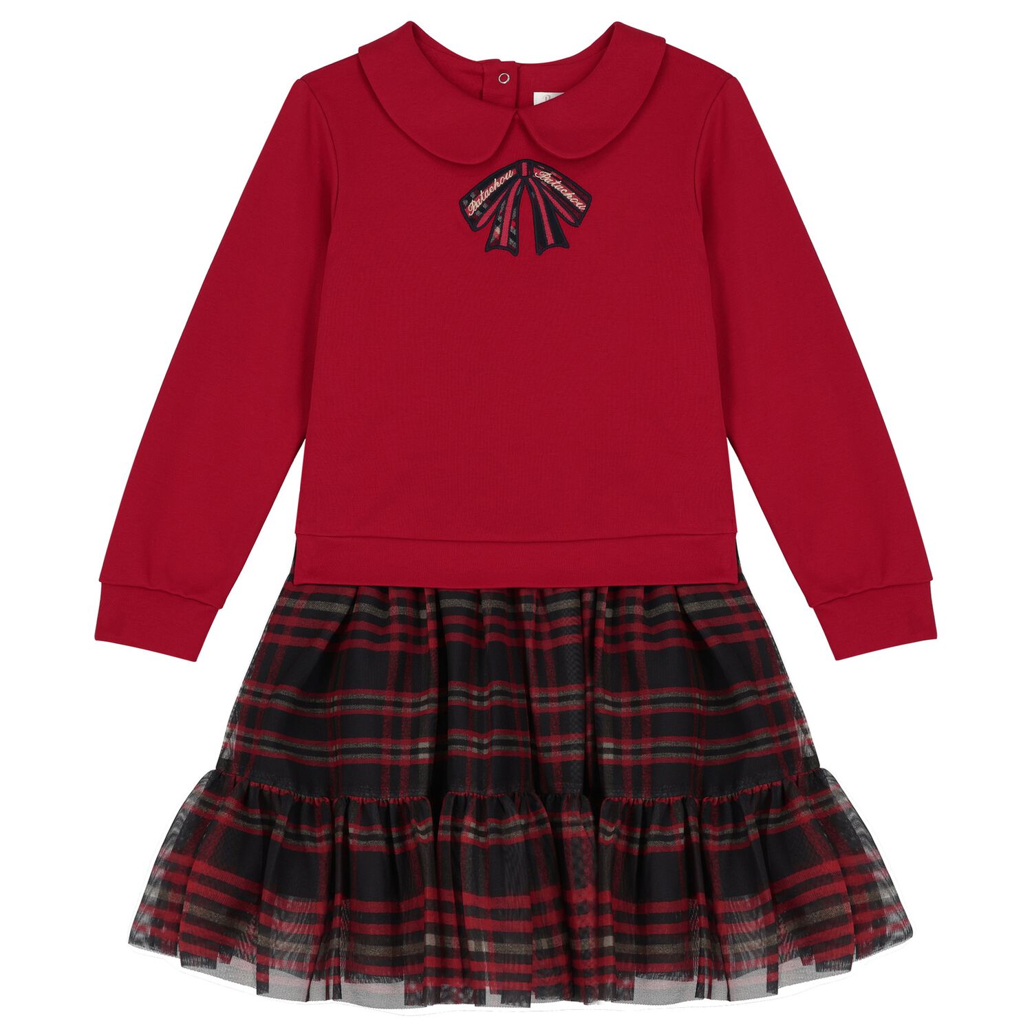 Girls Red & Navy Blue Tartan Dress, 1, hi-res