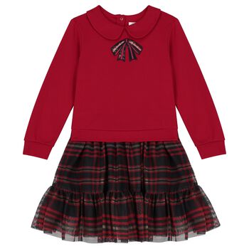 Girls Red & Navy Blue Tartan Dress
