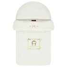 Baby Girls Ivory & Gold Bow Logo Nest, 1, hi-res