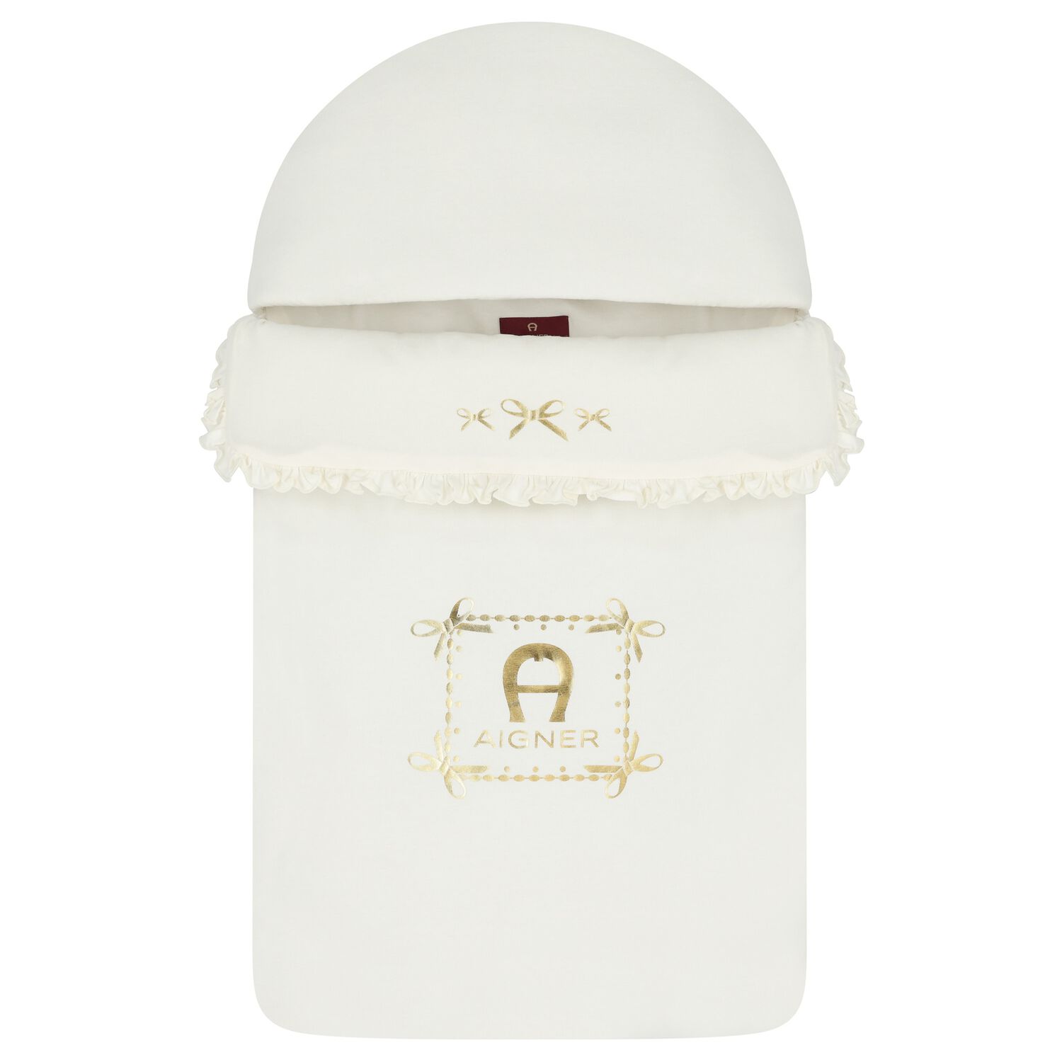 Baby Girls Ivory & Gold Bow Logo Nest, 1, hi-res