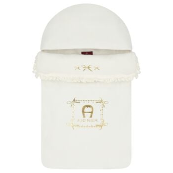 Baby Girls Ivory & Gold Bow Logo Nest