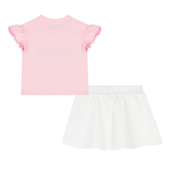 Younger Girls Pink & White Teddy Bear Logo Skirt Set