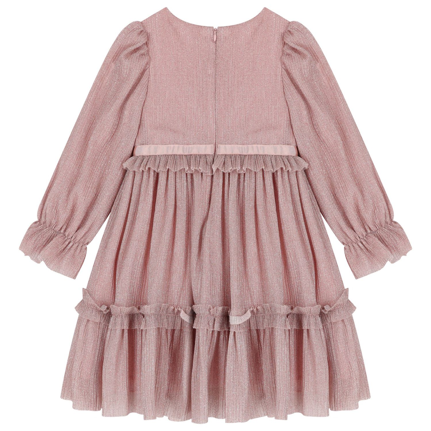 Girls Pink Glittery Plisse Dress, 1, hi-res