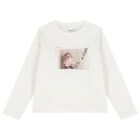 Girls Ivory Kitten Long Sleeve Top, 1, hi-res