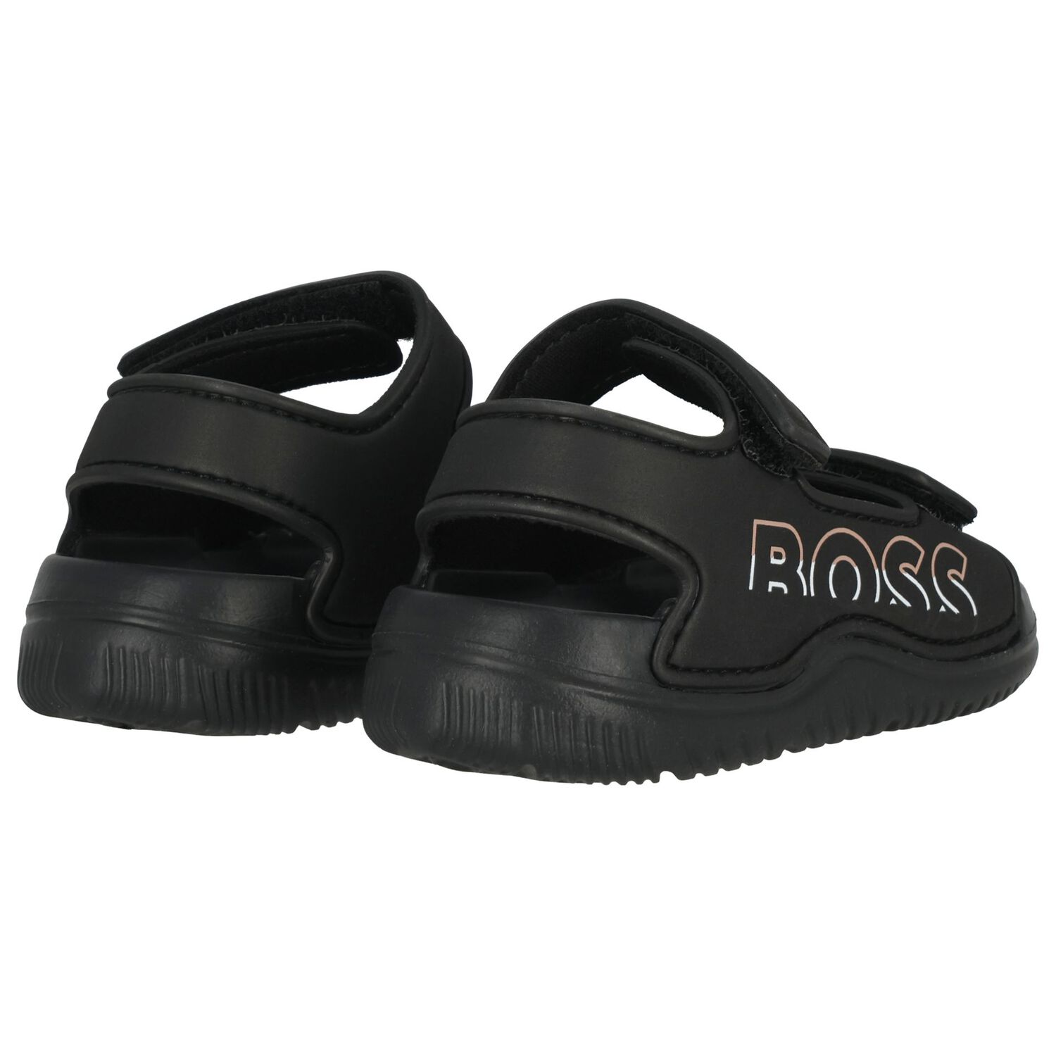 Boys Black Logo Sandals, 1, hi-res