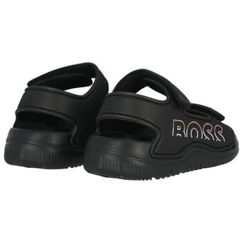 Boys Black Logo Sandals