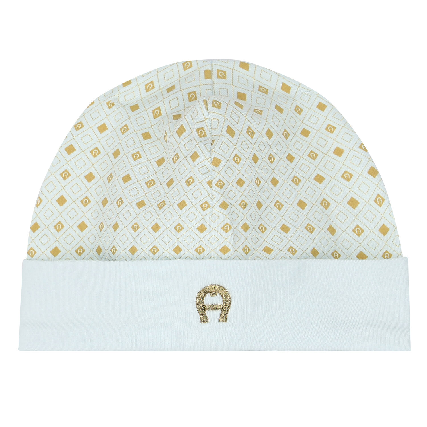 Ivory & Gold Logo Babygrow & Hat Set, 3, hi-res