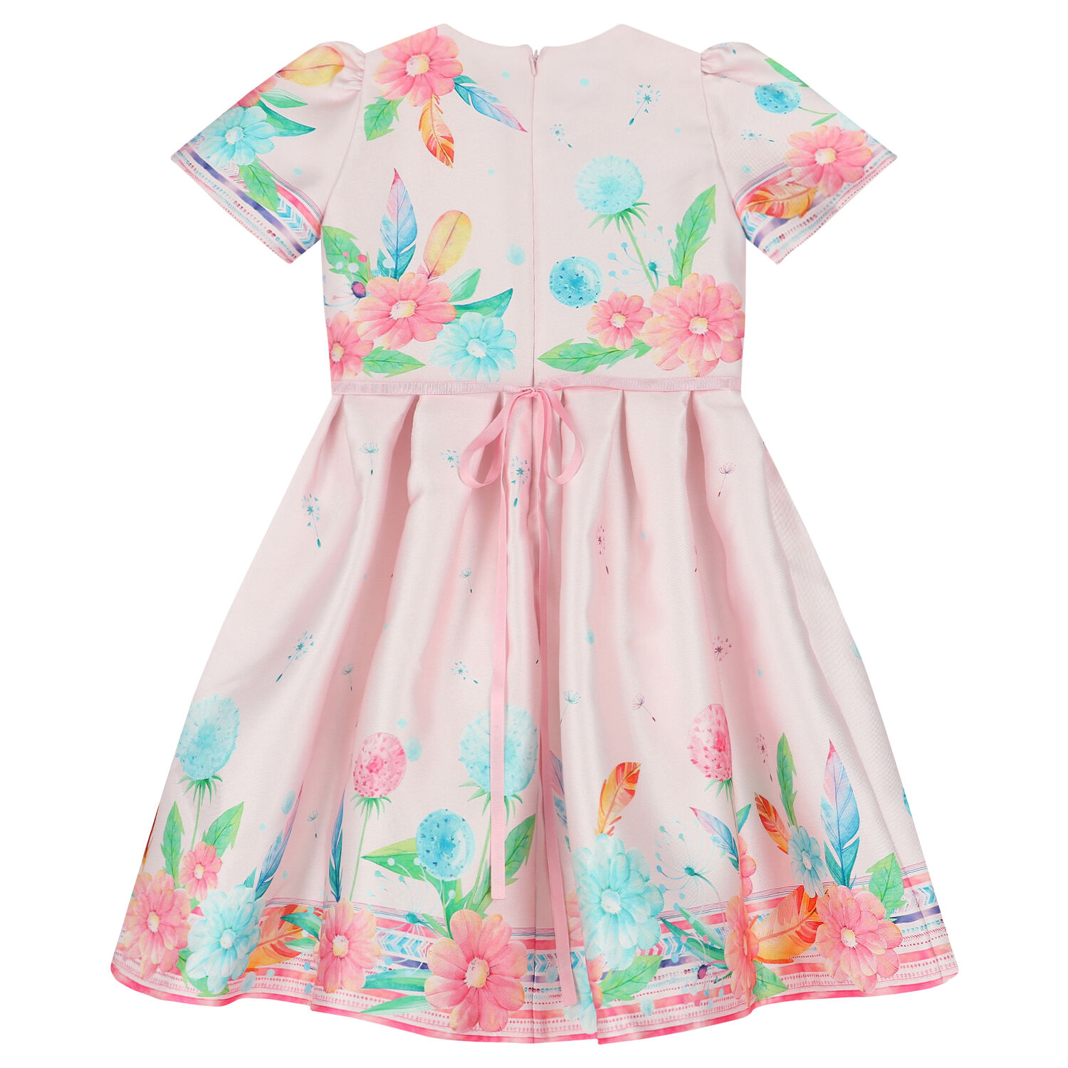 Girls Pink Satin Floral Dress, 1, hi-res image number null