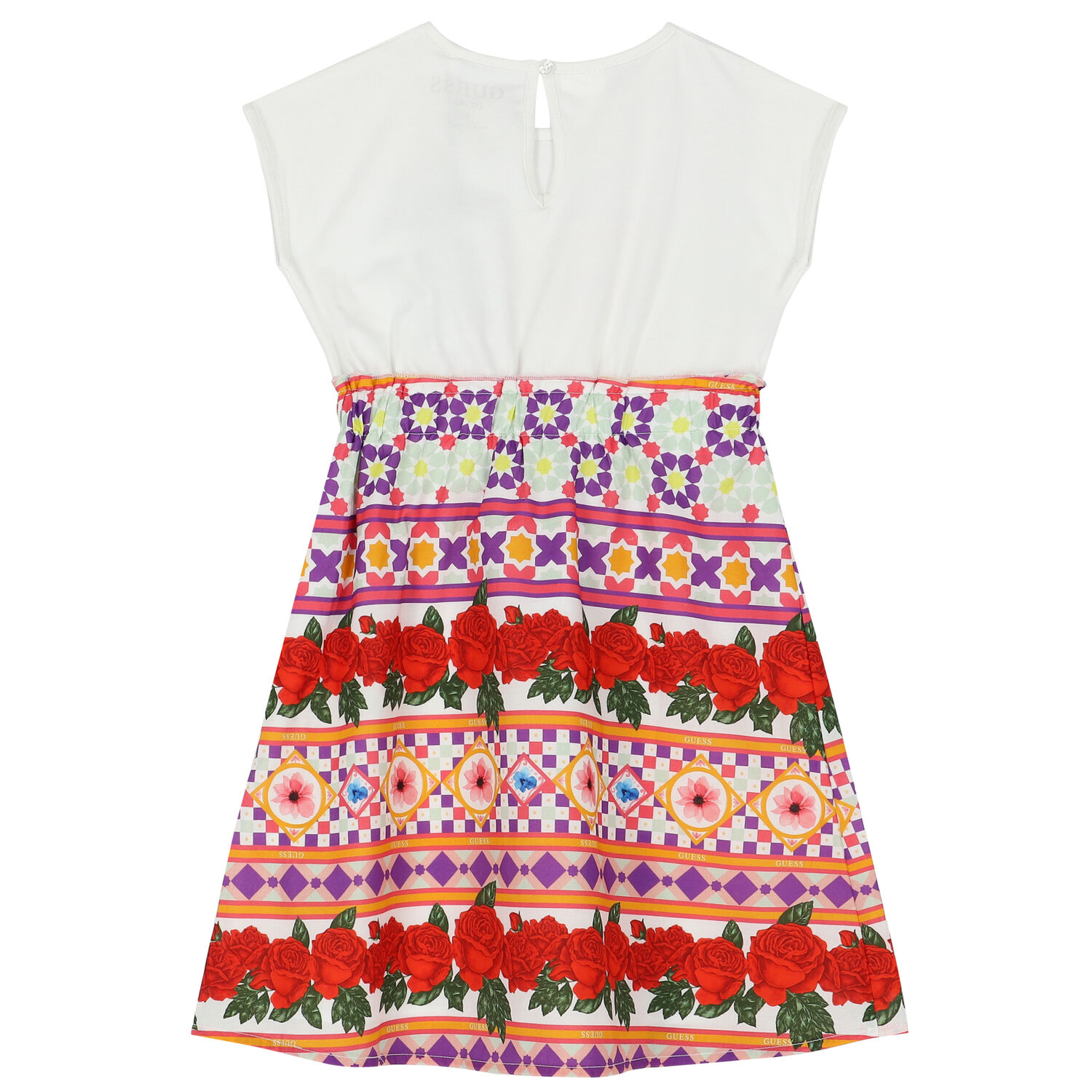 Girls Red & White Floral Dress, 1, hi-res