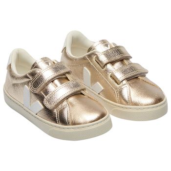 Gold & White Leather Trainers 