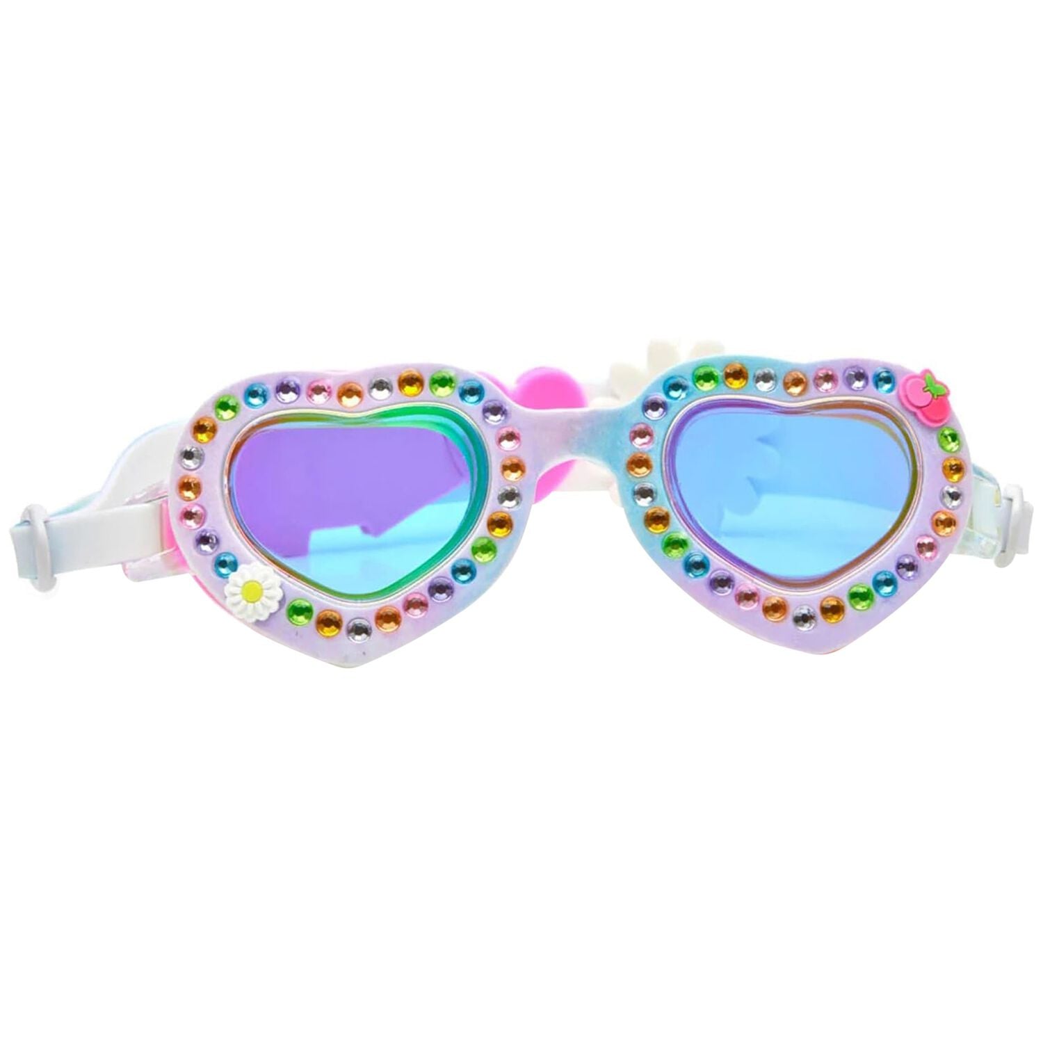 Girls Multi-Coloured Heart Rhinestone Swimming Goggles, 1, hi-res