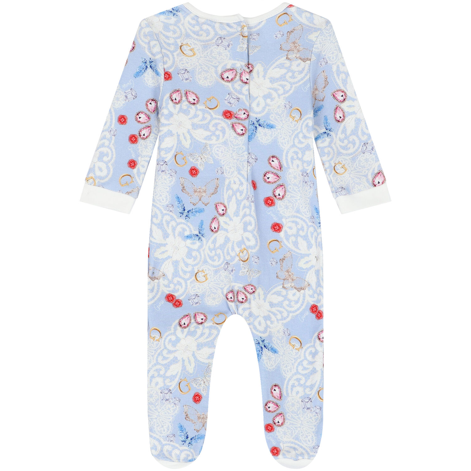 Baby Girls Blue Jewelry Logo Babygrow, 1, hi-res