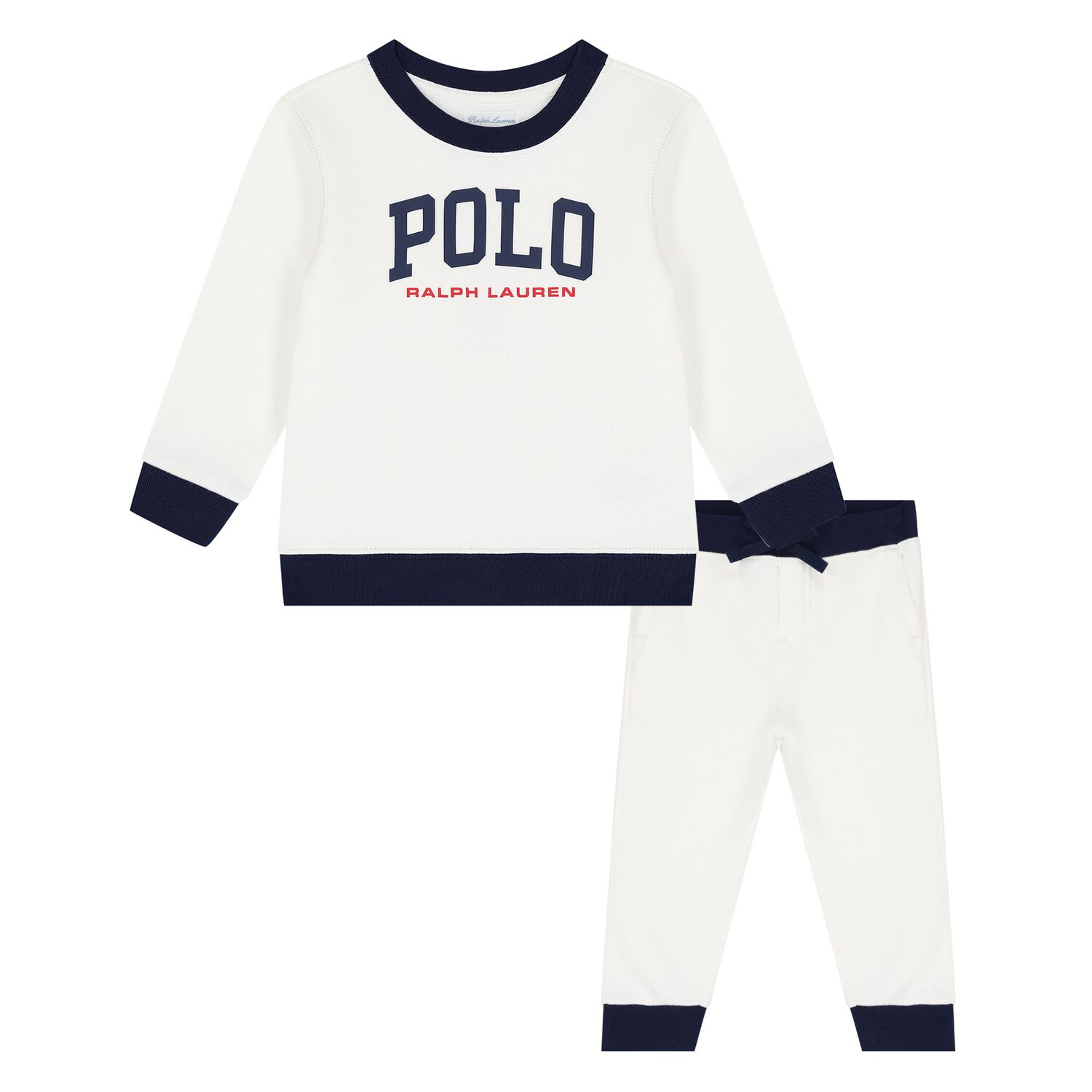 Baby Boys White & Navy Blue Logo Tracksuit, 1, hi-res