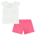 Girls Ivory & Pink Graphic Shorts Set, 1, hi-res