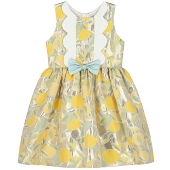 Girls Gold Lemon Jacquard Dress