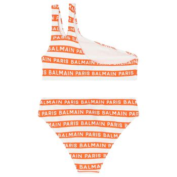 Girls White & Orange Striped Bikini