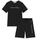 Boys Black Logo Shorts Set, 2, hi-res