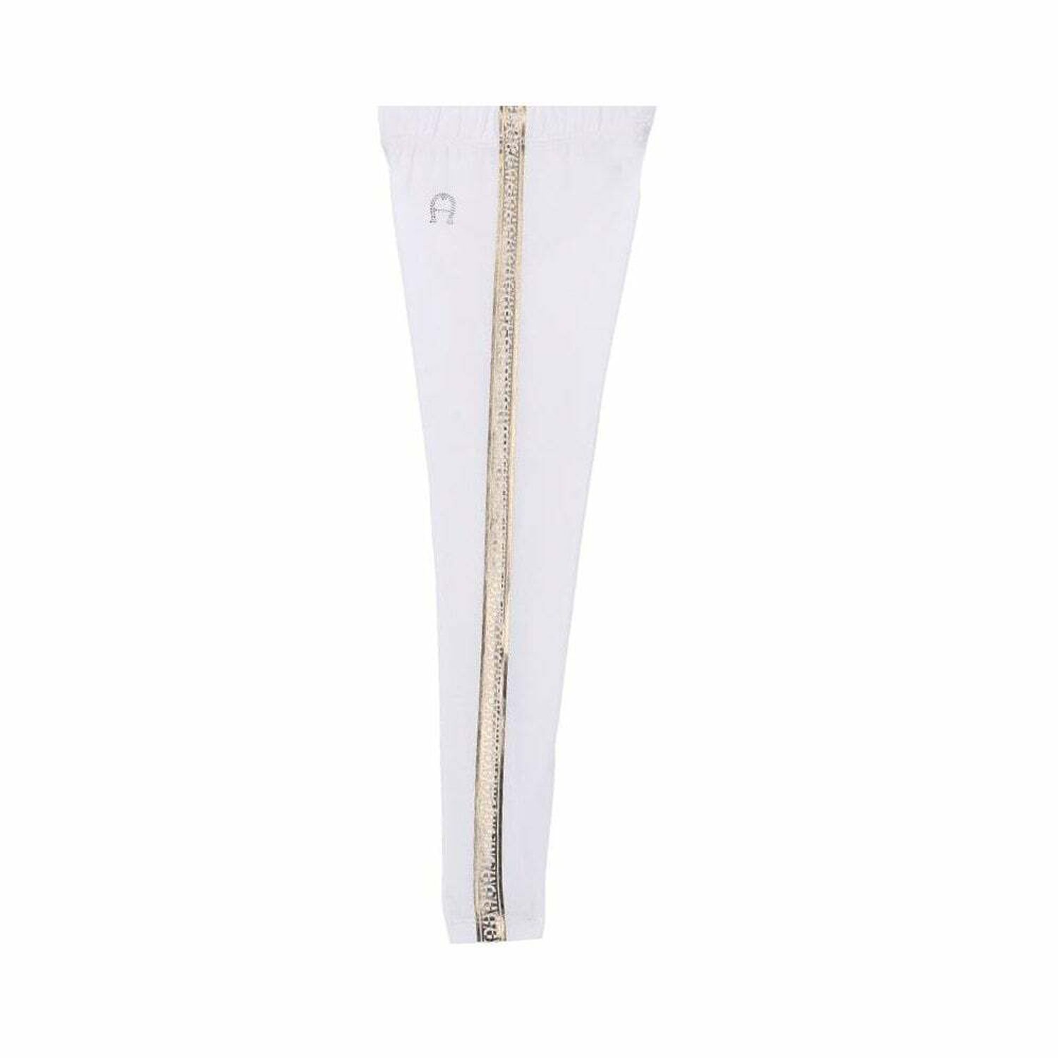 Girls White & Gold Logo Leggings, 1, hi-res