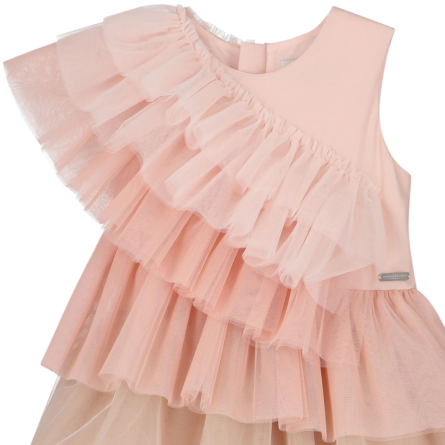 Girls Pink Tulle Ruffle Dress, 1, hi-res
