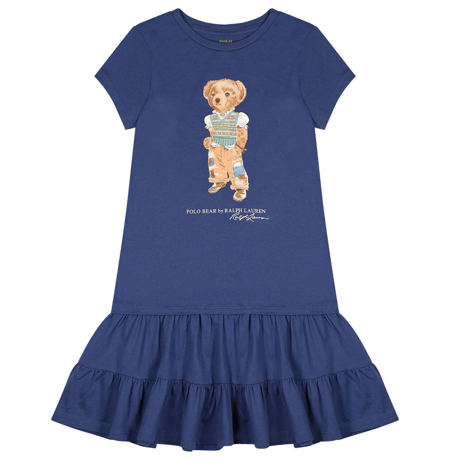 Girls Navy Blue Polo Bear Dress, 1, hi-res