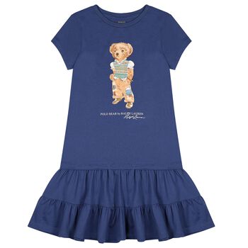Girls Navy Blue Polo Bear Dress